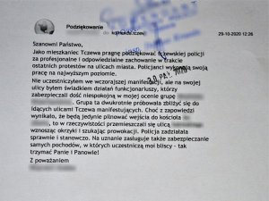 e-mail z podziękowaniem dla policjantów