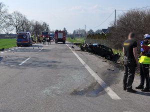 policjanci pracują w miejscu wypadku
