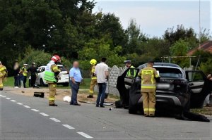 policjanci wykonują czynności na miejscu wypadku