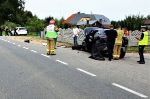 policjanci wykonują czynności na miejscu wypadku
