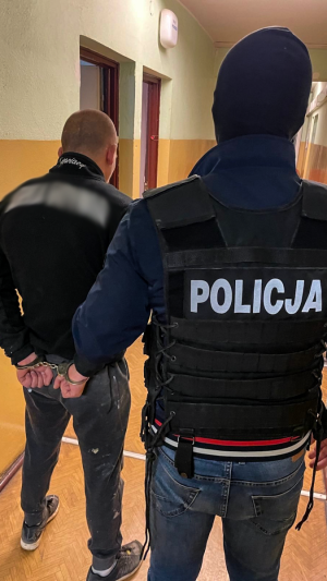 policjanci wykonują czynności z zatrzymanym